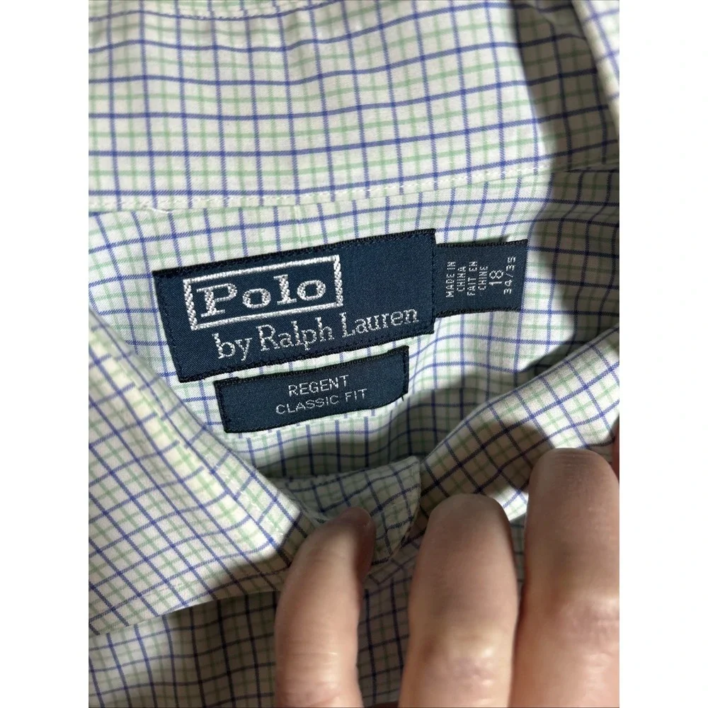 Polo Ralph Lauren Plaid Button Down Shirt Mens 18 34/35‎ Blue Pony Long Sleeve